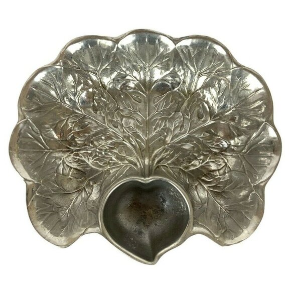 Wilton Armetale Majolica Chip Dip Radish Cabbage Leaf Serving Bowl Pewter Finish - Picture 1 of 10